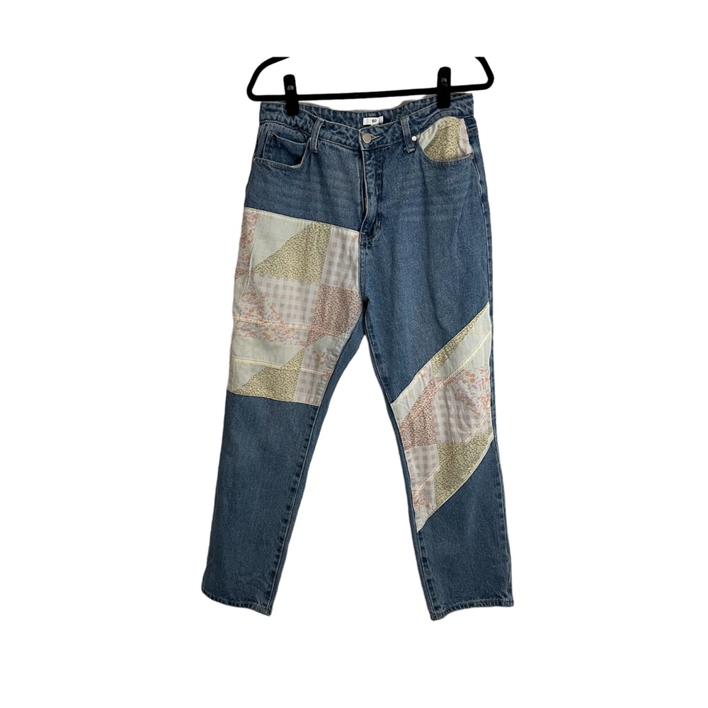 BP Quilted Patchwork Medium Wash High Rise Tapered Jeans Womens Size 31